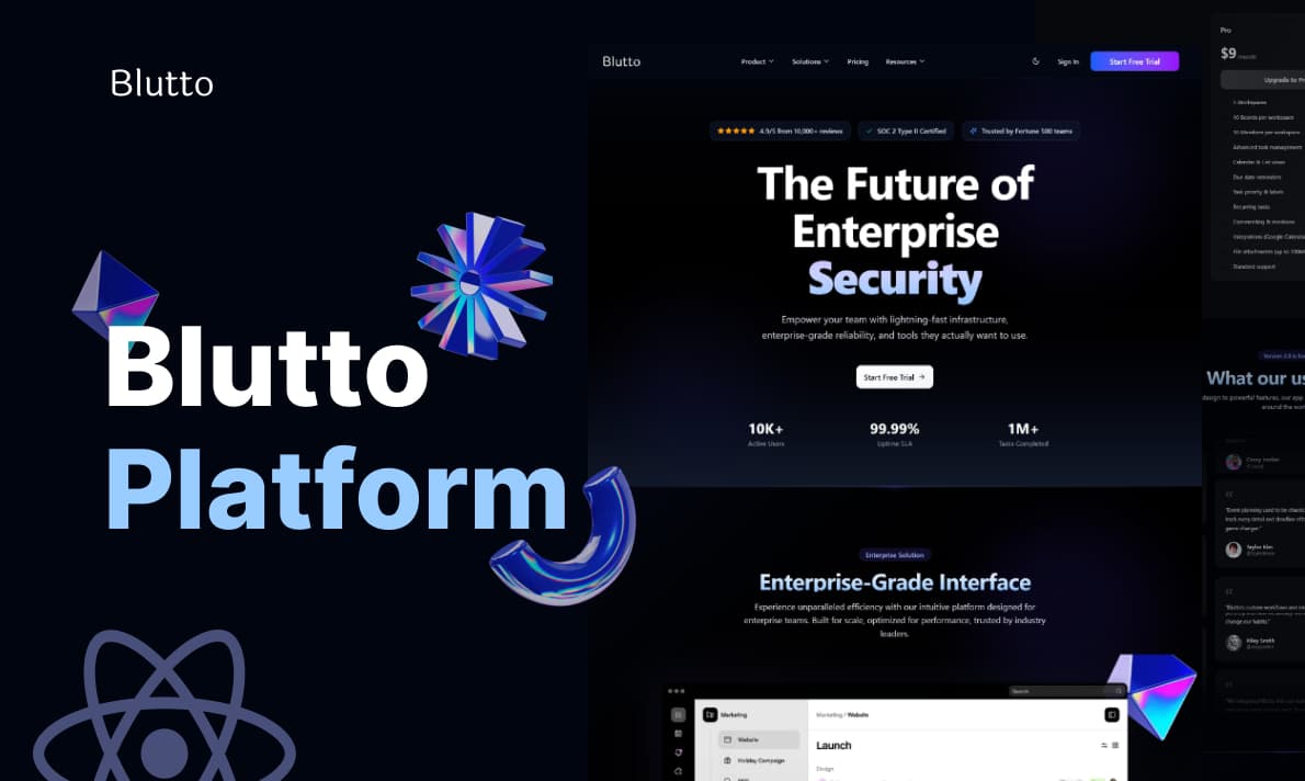 Blutto SaaS Platform Dashboard Interface