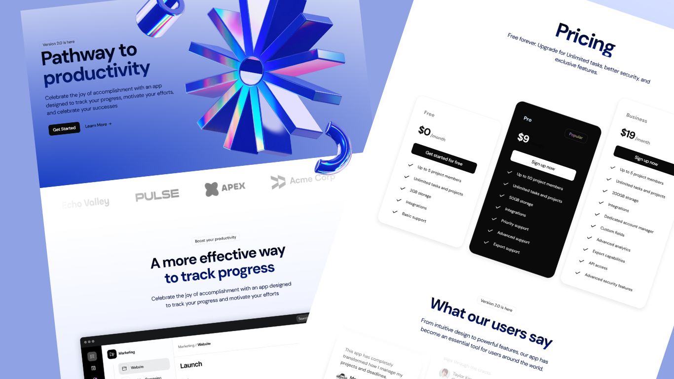 Screenshot of Modern SaaS Landing Page with Productivity Focus project