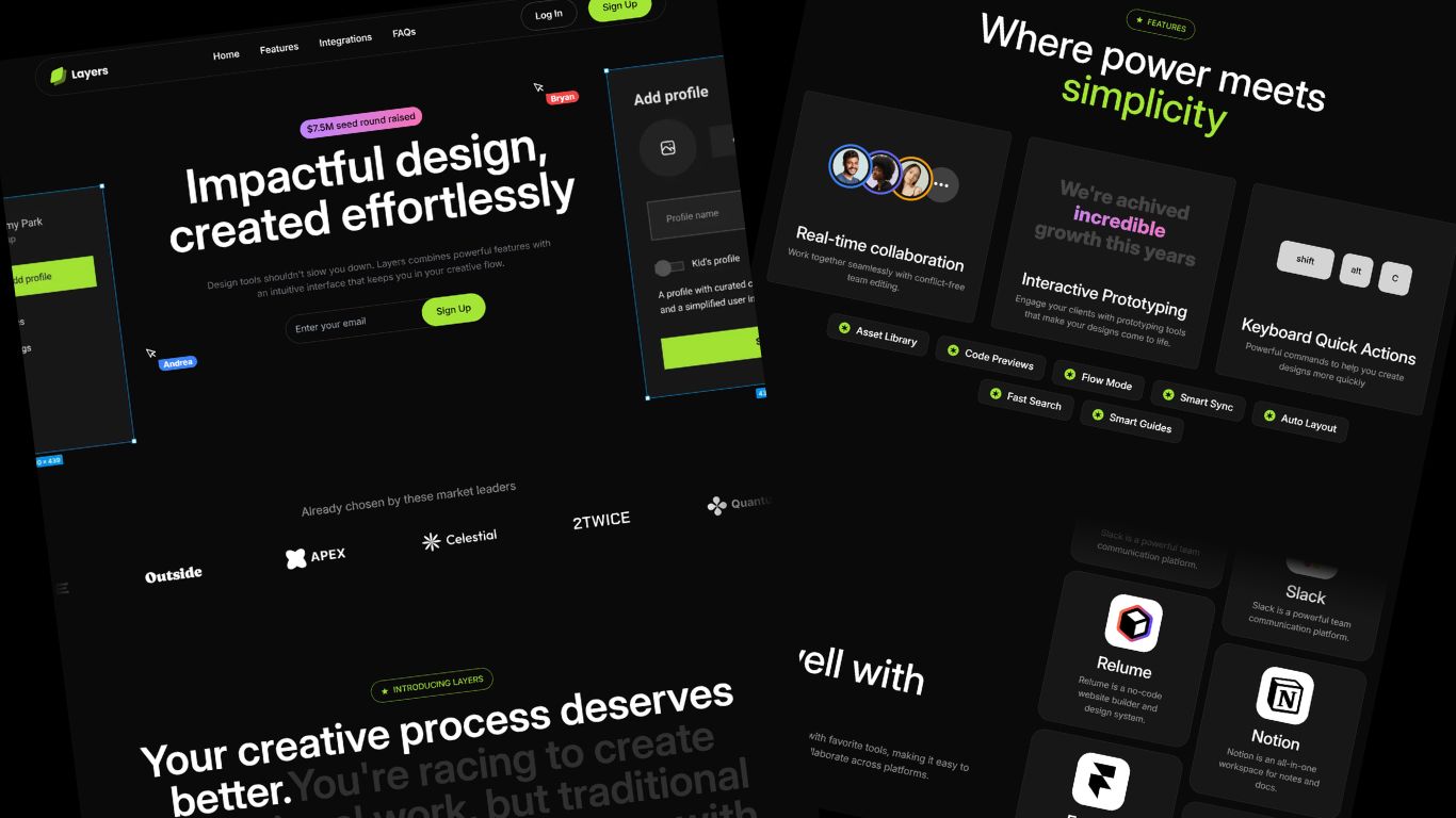 Screenshot of Modern Design Tool Landing Page with Advanced UI project